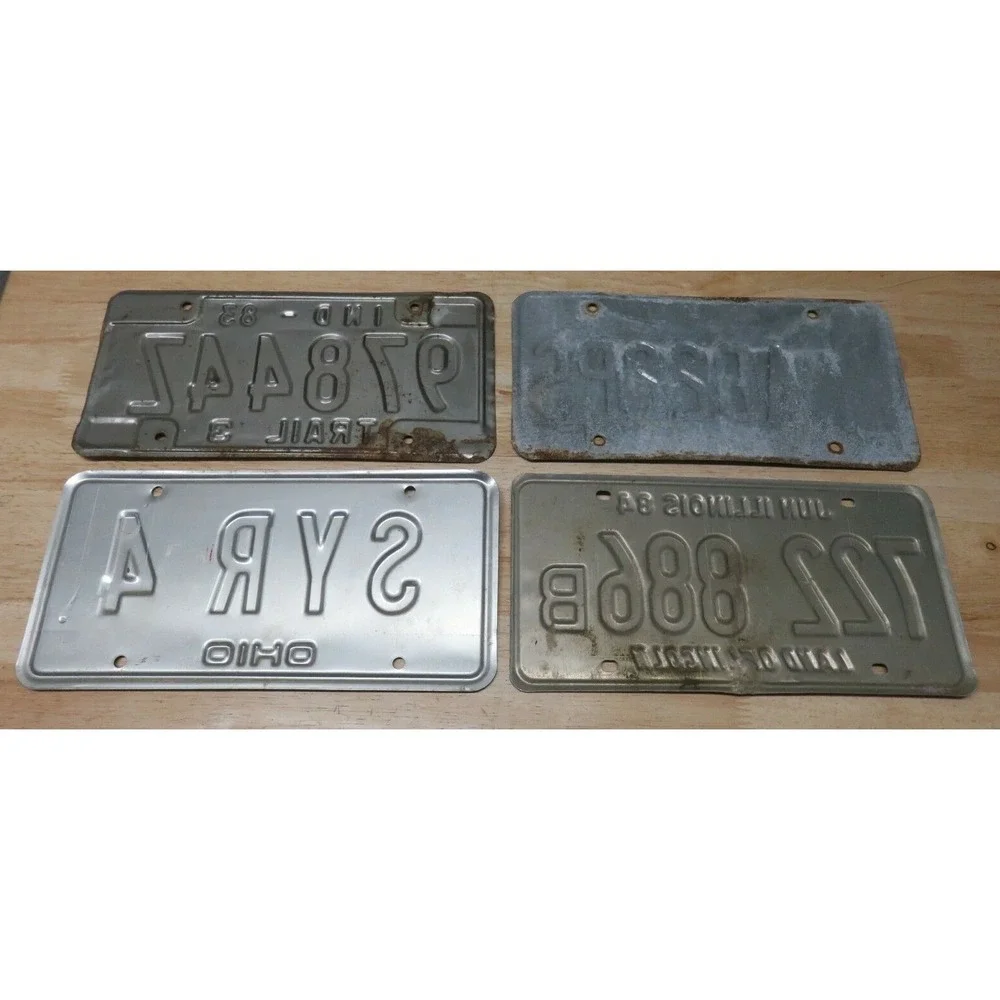 4 Vintage Ohio Indiana Illinois License Plates Garage Man Cave Decor Bar 70s 80s